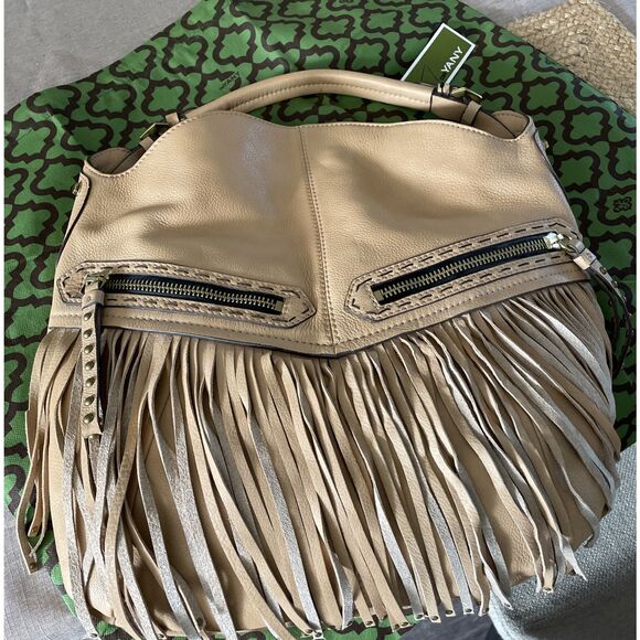 NWT's  orYANY Bristol Leather Fringe Hobo Bag in Tan Nude with Stud Detail Large - Picture 4 of 4